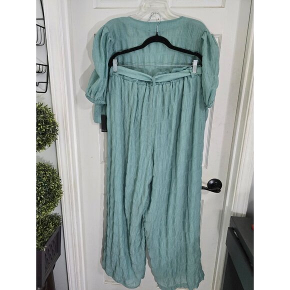 Eloquii Womens Green 2 Pcs Set Cropped Tie Front Top Sz 18 Wide Leg Pants Sz 14 - Picture 7 of 12